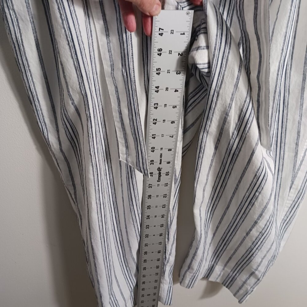 NWT Madewell, Size 14, White Navy Stripe Linen Blend Paper Bag  Crop Pants - Picture 14 of 16